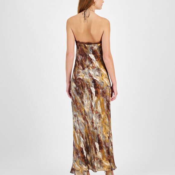 🌟 1.STATE Women’s Printed Lace-Trim Halter Maxi Dress – Rust – Size M– NWT 🌟 - Picture 3 of 5